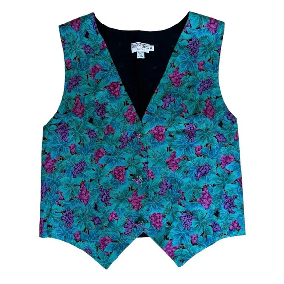 Designed By Jackets & Blazers - Designed BY Too Cute! Vintage Vest Grape Wines Design V-neck Sleeveless M